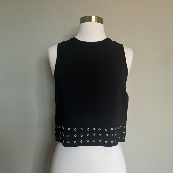 A.L.C. Black Crepe Henson Eyelets Sleeveless Cocktail Studded Crop Top Blouse 2 - Picture 13 of 13